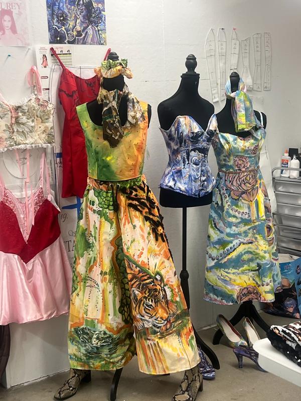 Laura Jhirad studio — wearable art pieces on mannequins