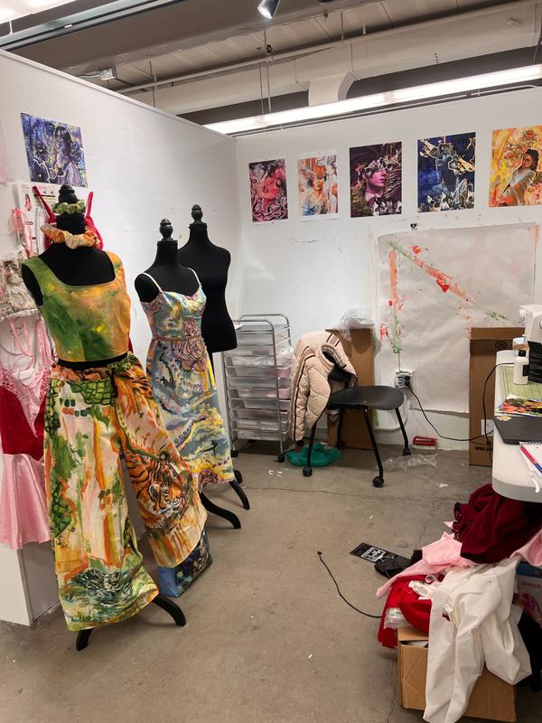 Laura Jhirad studio — paintings and garments in progress